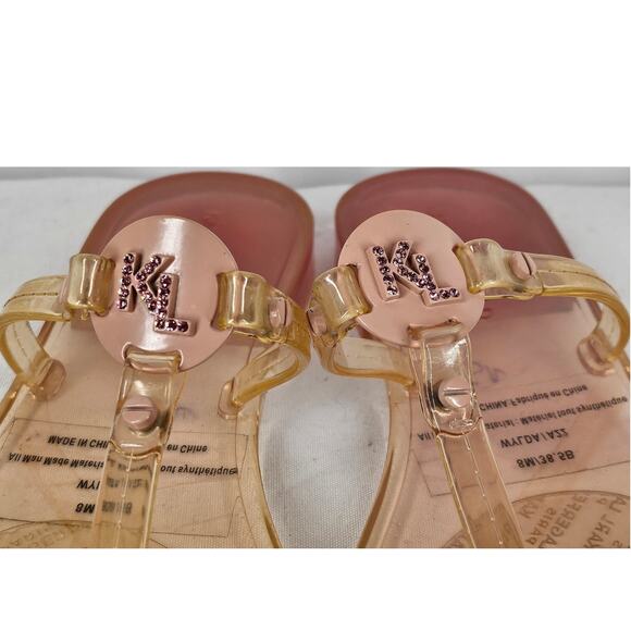 KARL LAGERFELD WYLDA WOMEN'S CRADLE PINK CRYSTAL LOGO CLEAR SANDAL SIZE 8M/38.5B - Picture 4 of 8